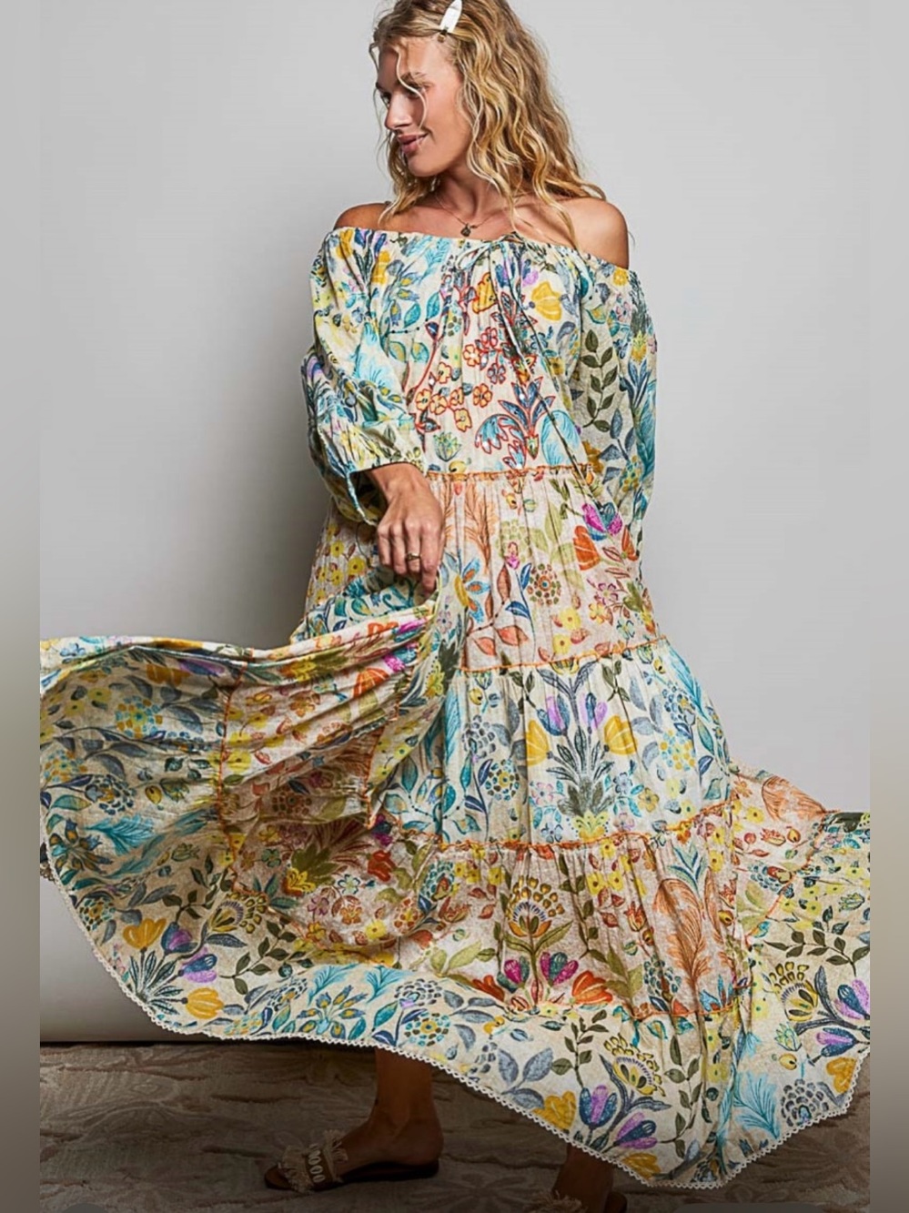 POL “ Tulum Daydream “ Maxi Off The Shoulder Dress | Floral - Picture 2 of 6